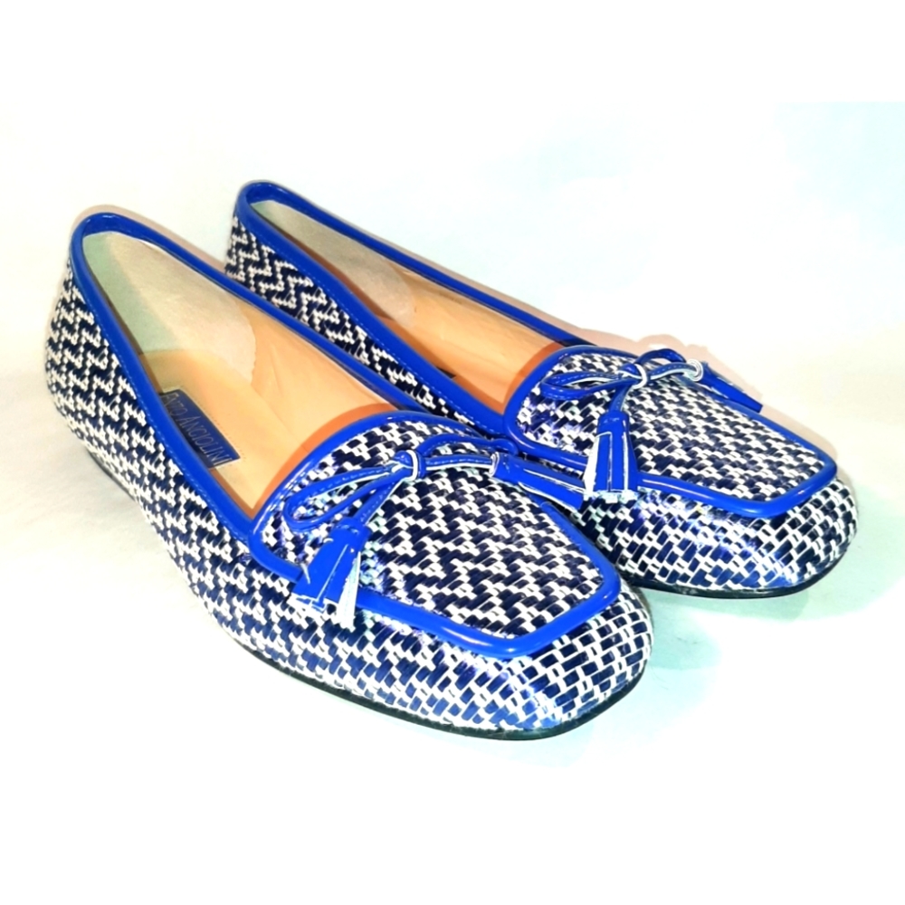 Enzo Angiolini Blue Loafers, Herringbone, 7 N